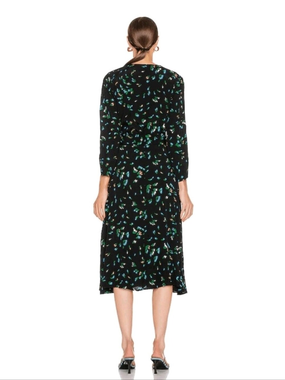 GANNI Printed Crepe Wrap Dress Verdant Green Floral Size 38 USA 6 - Picture 4 of 13